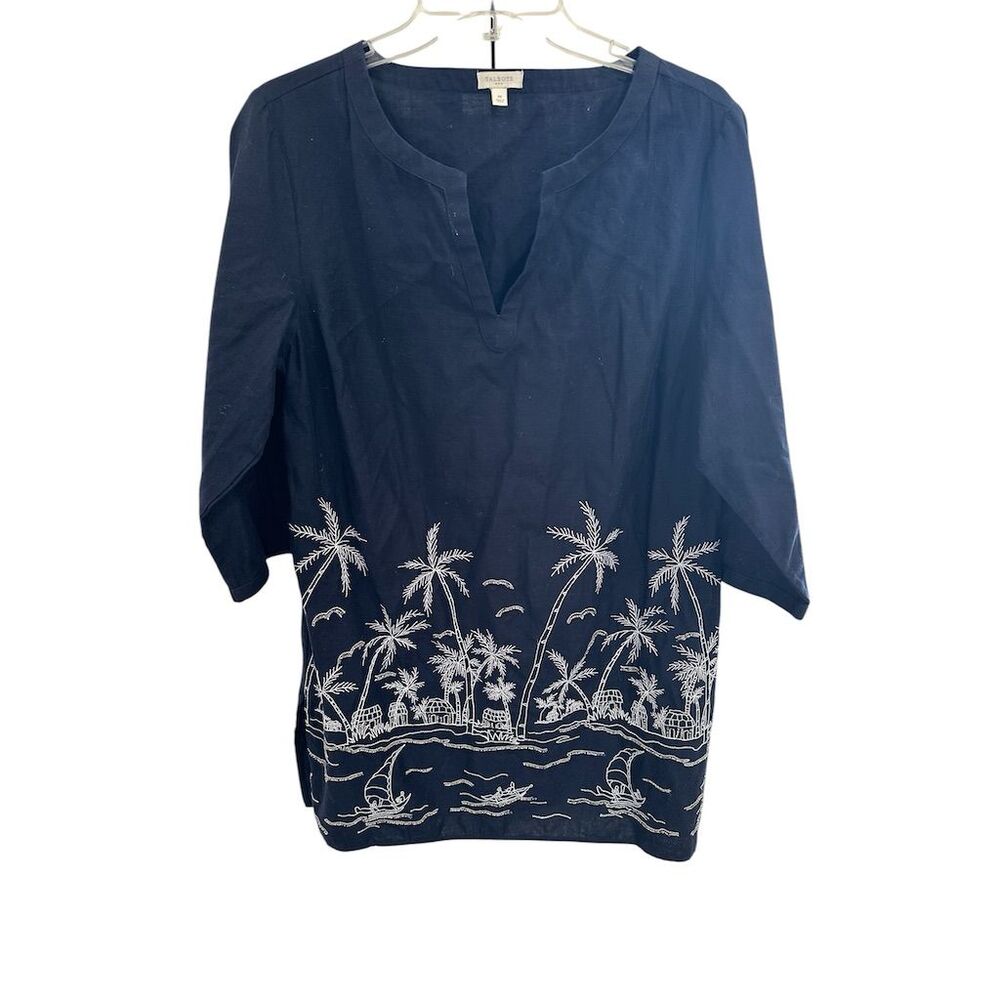Talbots Women'sโ M Blue Embroidered Linen Tunic coverup SI30